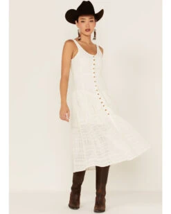 Shyanne Women's Drop Waist Button Front Sleeveless MidiĀ Dress