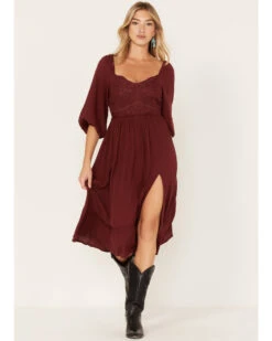 Shyanne Women's Embroidered Mesh Dot Poet Sleeve MidiĀ Dress