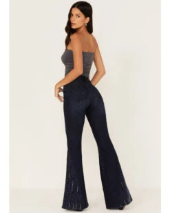 Shyanne 31 Shyanne Women's Embroidered Dark Wash High Rise Stretch Flare Jeans