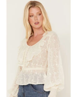 Shyanne 3 Shyanne Women's Floral Embroidered Chiffon Ruffle Blouse