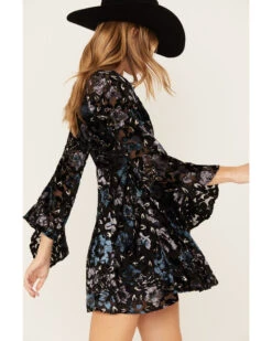 Shyanne Women's Flare Sleeve Burn Out VelvetĀ Dress