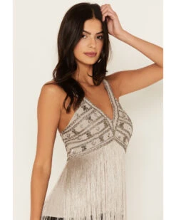 Shyanne 13 Shyanne Women's Beaded Fringe Halter Top