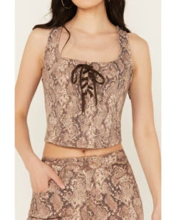 Shyanne 17 Shyanne Women's Snake Print Cropped Corset Top